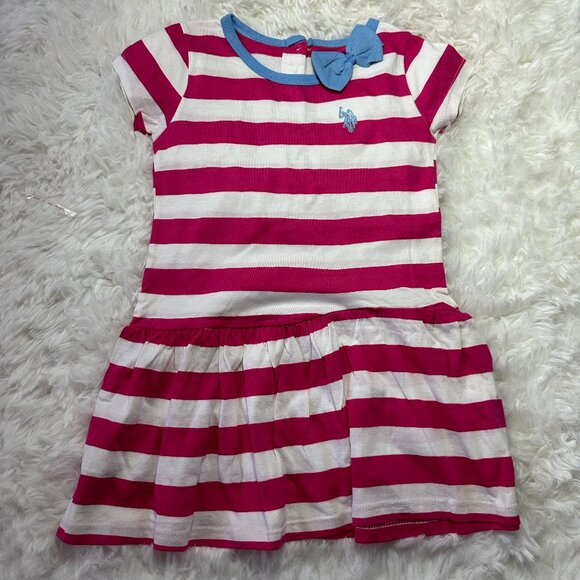 US Polo Assn Girl Pink and White Striped Shirt Dress Sz 3T NWT - Picture 1 of 4